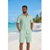 image:imageCOOFANDY Mens 2 Piece Outfit Casual Short Sleeve Button Down Shirt and Beach Shorts Set Summer Vacation Outfits for MenLight Green