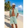 image:imageCOOFANDY Mens 2 Piece Outfit Casual Short Sleeve Button Down Shirt and Beach Shorts Set Summer Vacation Outfits for MenLight Green