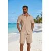 image:imageCOOFANDY Mens 2 Piece Outfit Casual Short Sleeve Button Down Shirt and Beach Shorts Set Summer Vacation Outfits for MenLight Khaki