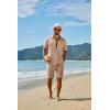 image:imageCOOFANDY Mens 2 Piece Outfit Casual Short Sleeve Button Down Shirt and Beach Shorts Set Summer Vacation Outfits for MenLight Khaki
