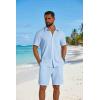 image:imageCOOFANDY Mens 2 Piece Outfit Casual Short Sleeve Button Down Shirt and Beach Shorts Set Summer Vacation Outfits for MenWhite Blue Stripe