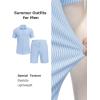 image:imageCOOFANDY Mens 2 Piece Outfit Casual Short Sleeve Button Down Shirt and Beach Shorts Set Summer Vacation Outfits for MenWhite Blue Stripe