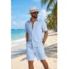 image:imageCOOFANDY Mens 2 Piece Outfit Casual Short Sleeve Button Down Shirt and Beach Shorts Set Summer Vacation Outfits for MenWhite Blue Stripe