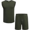 image:imageCOOFANDY Mens 2 Piece Outfits Beach Knit Jacquard Sleeveless Shirt and Shorts Sets Summer Athletic Vacation SetArmy Green