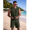 image:imageCOOFANDY Mens 2 Piece Outfits Beach Knit Jacquard Sleeveless Shirt and Shorts Sets Summer Athletic Vacation SetArmy Green