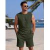 image:imageCOOFANDY Mens 2 Piece Outfits Beach Knit Jacquard Sleeveless Shirt and Shorts Sets Summer Athletic Vacation SetArmy Green