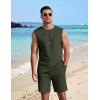 image:imageCOOFANDY Mens 2 Piece Outfits Beach Knit Jacquard Sleeveless Shirt and Shorts Sets Summer Athletic Vacation SetArmy Green