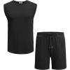 image:imageCOOFANDY Mens 2 Piece Outfits Beach Knit Jacquard Sleeveless Shirt and Shorts Sets Summer Athletic Vacation SetBlack