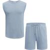image:imageCOOFANDY Mens 2 Piece Outfits Beach Knit Jacquard Sleeveless Shirt and Shorts Sets Summer Athletic Vacation SetLight Blue