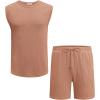 image:imageCOOFANDY Mens 2 Piece Outfits Beach Knit Jacquard Sleeveless Shirt and Shorts Sets Summer Athletic Vacation SetLight Khaki
