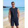 image:imageCOOFANDY Mens 2 Piece Outfits Beach Knit Jacquard Sleeveless Shirt and Shorts Sets Summer Athletic Vacation SetNavy Blue