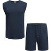 image:imageCOOFANDY Mens 2 Piece Outfits Beach Knit Jacquard Sleeveless Shirt and Shorts Sets Summer Athletic Vacation SetNavy Blue