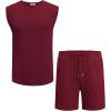 image:imageCOOFANDY Mens 2 Piece Outfits Beach Knit Jacquard Sleeveless Shirt and Shorts Sets Summer Athletic Vacation SetWine Red
