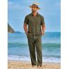 image:imageCOOFANDY Mens 2 Piece Sets Summer Outfits Short Sleeve Button Down Shirt Loose Pant Sets Beach Vacation OutfitsArmy Green