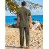 image:imageCOOFANDY Mens 2 Piece Sets Summer Outfits Short Sleeve Button Down Shirt Loose Pant Sets Beach Vacation OutfitsArmy Green