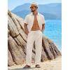 image:imageCOOFANDY Mens 2 Piece Sets Summer Outfits Short Sleeve Button Down Shirt Loose Pant Sets Beach Vacation OutfitsBeige