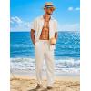 image:imageCOOFANDY Mens 2 Piece Sets Summer Outfits Short Sleeve Button Down Shirt Loose Pant Sets Beach Vacation OutfitsBeige