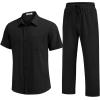 image:imageCOOFANDY Mens 2 Piece Sets Summer Outfits Short Sleeve Button Down Shirt Loose Pant Sets Beach Vacation OutfitsBlack