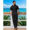 image:imageCOOFANDY Mens 2 Piece Sets Summer Outfits Short Sleeve Button Down Shirt Loose Pant Sets Beach Vacation OutfitsBlack