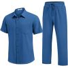 image:imageCOOFANDY Mens 2 Piece Sets Summer Outfits Short Sleeve Button Down Shirt Loose Pant Sets Beach Vacation OutfitsDenim Blue