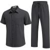 image:imageCOOFANDY Mens 2 Piece Sets Summer Outfits Short Sleeve Button Down Shirt Loose Pant Sets Beach Vacation OutfitsGrey