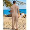 image:imageCOOFANDY Mens 2 Piece Sets Summer Outfits Short Sleeve Button Down Shirt Loose Pant Sets Beach Vacation OutfitsKhaki