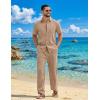 image:imageCOOFANDY Mens 2 Piece Sets Summer Outfits Short Sleeve Button Down Shirt Loose Pant Sets Beach Vacation OutfitsKhaki
