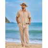 image:imageCOOFANDY Mens 2 Piece Sets Summer Outfits Short Sleeve Button Down Shirt Loose Pant Sets Beach Vacation OutfitsLight Khaki