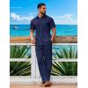 image:imageCOOFANDY Mens 2 Piece Sets Summer Outfits Short Sleeve Button Down Shirt Loose Pant Sets Beach Vacation OutfitsNavy Blue