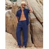 image:imageCOOFANDY Mens 2 Piece Sets Summer Outfits Short Sleeve Button Down Shirt Loose Pant Sets Beach Vacation OutfitsNavy Blue