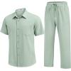 image:imageCOOFANDY Mens 2 Piece Sets Summer Outfits Short Sleeve Button Down Shirt Loose Pant Sets Beach Vacation OutfitsSage Green