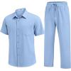 image:imageCOOFANDY Mens 2 Piece Sets Summer Outfits Short Sleeve Button Down Shirt Loose Pant Sets Beach Vacation OutfitsSky Blue