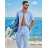 image:imageCOOFANDY Mens 2 Piece Sets Summer Outfits Short Sleeve Button Down Shirt Loose Pant Sets Beach Vacation OutfitsSky Blue