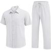 image:imageCOOFANDY Mens 2 Piece Sets Summer Outfits Short Sleeve Button Down Shirt Loose Pant Sets Beach Vacation OutfitsWhite