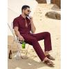 image:imageCOOFANDY Mens 2 Piece Sets Summer Outfits Short Sleeve Button Down Shirt Loose Pant Sets Beach Vacation OutfitsWine Red
