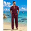 image:imageCOOFANDY Mens 2 Piece Sets Summer Outfits Short Sleeve Button Down Shirt Loose Pant Sets Beach Vacation OutfitsWine Red