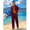 image:imageCOOFANDY Mens 2 Piece Sets Summer Outfits Short Sleeve Button Down Shirt Loose Pant Sets Beach Vacation OutfitsWine Red