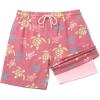 image:imageCOOFANDY Mens 7 Swim Trunks with Compression Liner Stretch Swimming Shorts with Zipper PocketsPink  Turtles