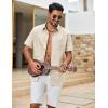 image:imageCOOFANDY Mens Button Down Shirt Short Sleeve Cotton Casual Summer Shirts Textured Beach Vacation Shirts for MenBeige