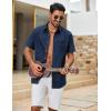 image:imageCOOFANDY Mens Button Down Shirt Short Sleeve Cotton Casual Summer Shirts Textured Beach Vacation Shirts for MenNavy Blue
