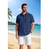 image:imageCOOFANDY Mens Button Down Shirts Short Sleeve Casual Shirt Summer Beach Textured ShirtsNavy Blue