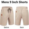 image:imageCOOFANDY Mens Casual Shorts 9 Chino Cotton Shorts Summer Beach Drawstring Shorts with PocketsLight Khaki