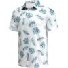 image:imageCOOFANDY Mens Golf Polo Shirts Short Sleeve Quick Dry Performance Moisture Wicking Golf Shirts Casual Print Collared ShirtWhite Blue Leaf