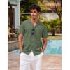 image:imageCOOFANDY Mens Hawaiian Shirt Short Sleeve Buttoon Down Shirts Casual Tropical Floral Summer Linen ShirtsArmy Green