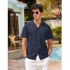 image:imageCOOFANDY Mens Hawaiian Shirt Short Sleeve Buttoon Down Shirts Casual Tropical Floral Summer Linen ShirtsNavy Blue