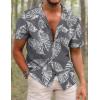 image:imageCOOFANDY Mens Hawaiian Shirt Short Sleeve Buttoon Down Shirts Casual Tropical Floral Summer Linen ShirtsPalm Leafgrey