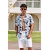 image:imageCOOFANDY Mens Hawaiian Shirt Short Sleeve Buttoon Down Shirts Casual Tropical Floral Summer Linen ShirtsPalm Shadow Blue