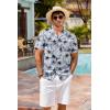 image:imageCOOFANDY Mens Hawaiian Shirt Short Sleeve Buttoon Down Shirts Casual Tropical Floral Summer Linen ShirtsPalm Shadow Blue