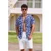image:imageCOOFANDY Mens Hawaiian Shirt Short Sleeve Buttoon Down Shirts Casual Tropical Floral Summer Linen ShirtsTropical Palm Navy