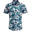 image:imageCOOFANDY Mens Hawaiian Shirts Short Sleeve Casual Button Down Tropical Beach ShirtGreen  White Floral